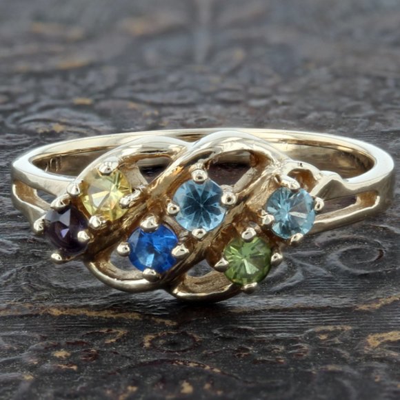 Vintage 10K Yellow Gold 6-Gemstone Mother's Birthstone Band Ring - Picture 1 of 4